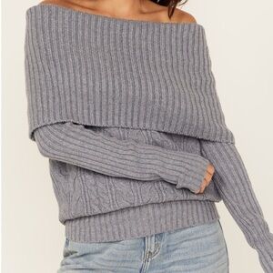 Shyanne Gray Cable Knit off the Shoulder Sweater XS